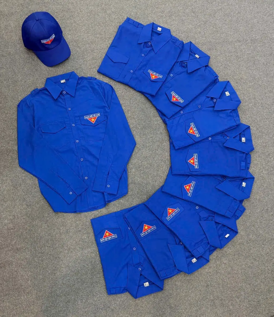 Áo Đoàn Thanh niên may sẵn kate silk thêu logo NA-AD01