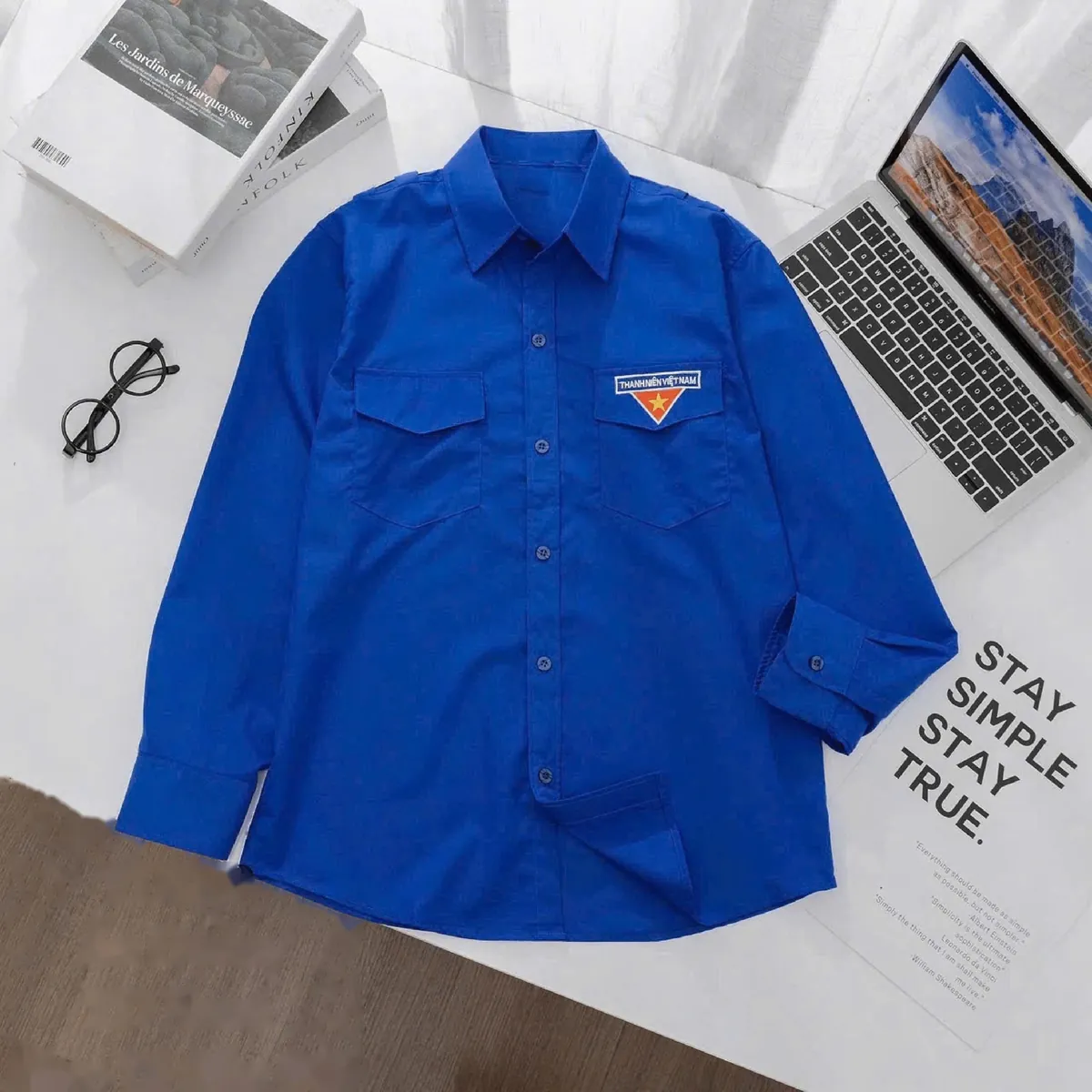Áo Đoàn Thanh niên may sẵn kate silk thêu logo NA-AD01