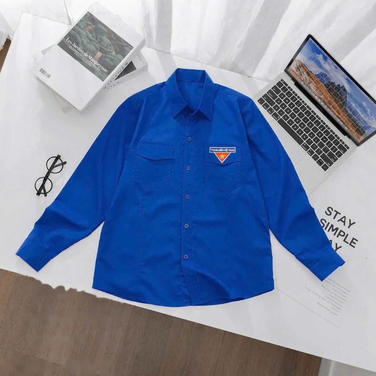 Áo Đoàn Thanh niên may sẵn kate silk thêu logo NA-AD01