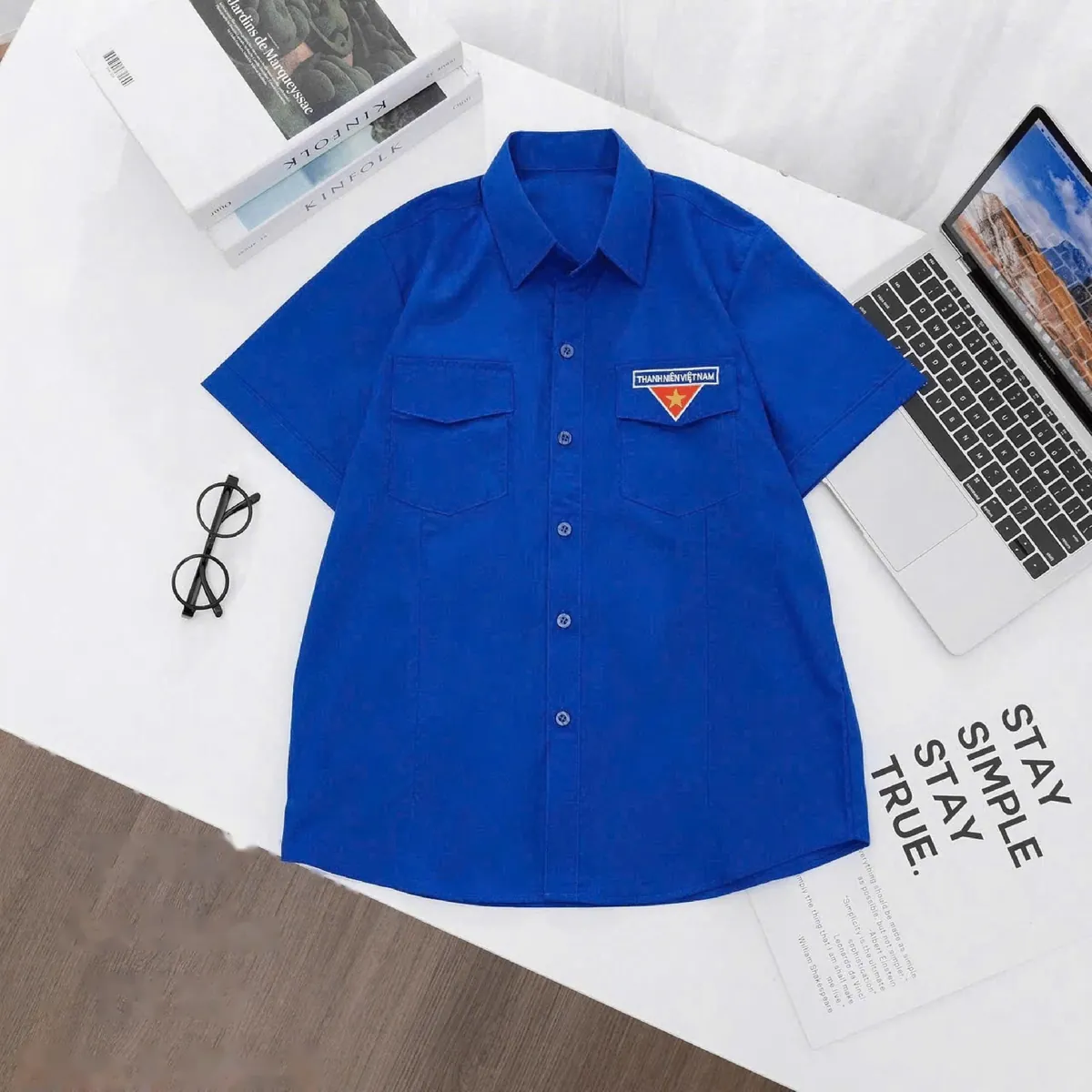 Áo Đoàn Thanh niên may sẵn kate silk thêu logo NA-AD01