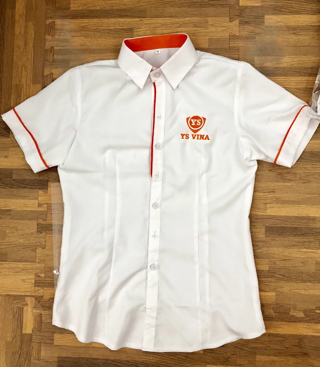 Áo sơ mi nữ tay ngắn trắng viền cam YS Vina