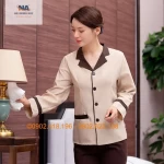 Đồng phục tạp vụ buồng phòng cổ ve phối nâu NA-TV01
