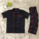 Áo bếp ngắn tay màu đen viền đỏ NA-AB01