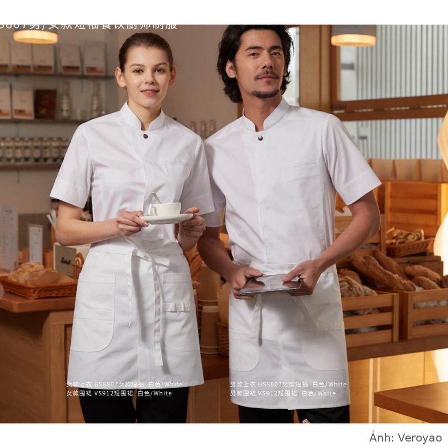 Áo bếp ngắn tay nam nữ cổ trụ Veroyao BS8807