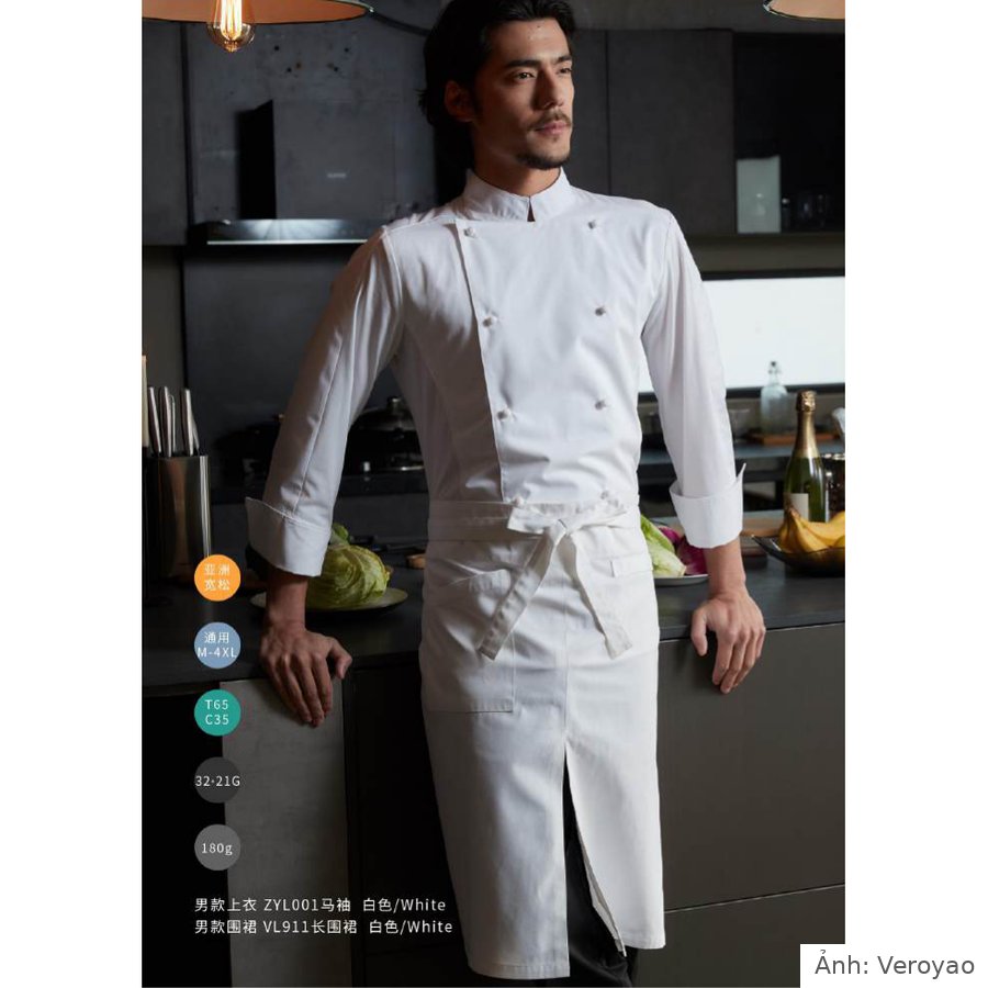 Áo bếp trưởng dài tay 2 hàng cúc Veroyao ZYL001
