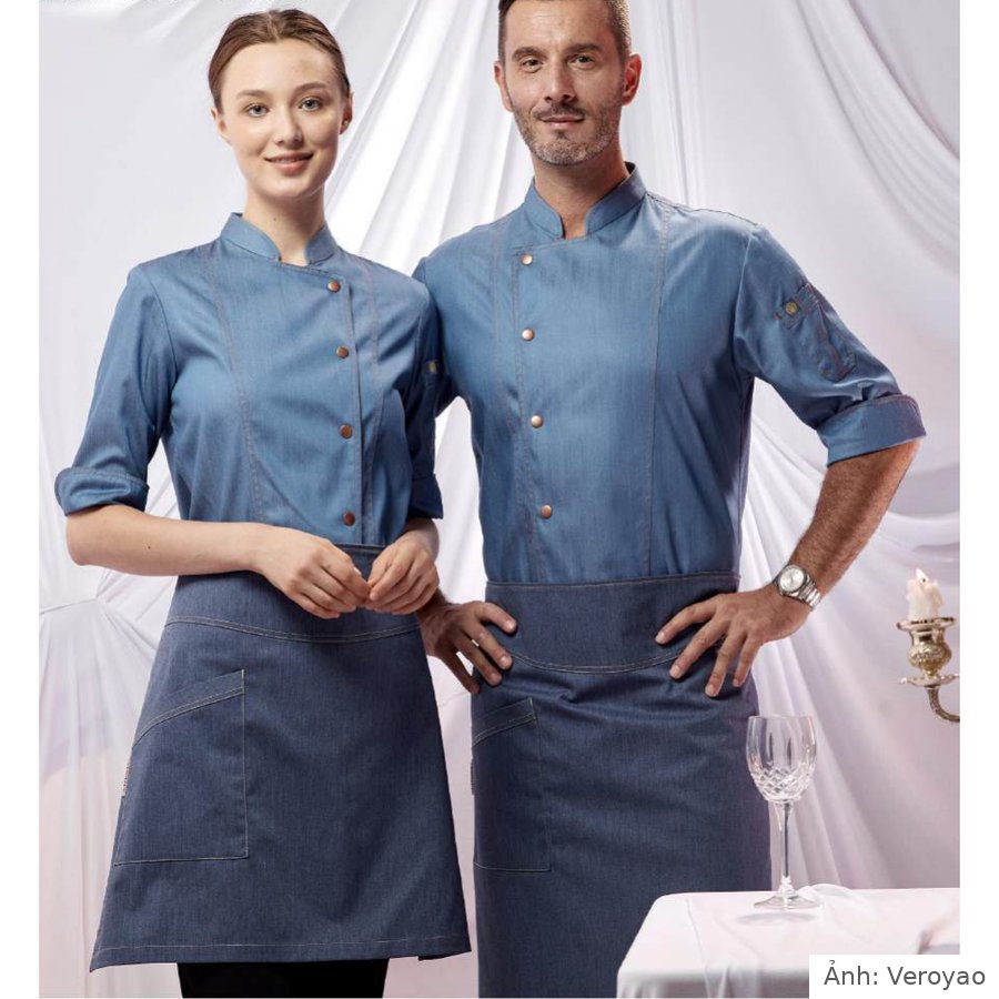 Áo bếp nam nữ tay lửng denim Veroyao AM6639