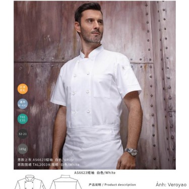 Áo bếp ngắn tay 2 hàng cúc túi ngực Veroyao AS6623