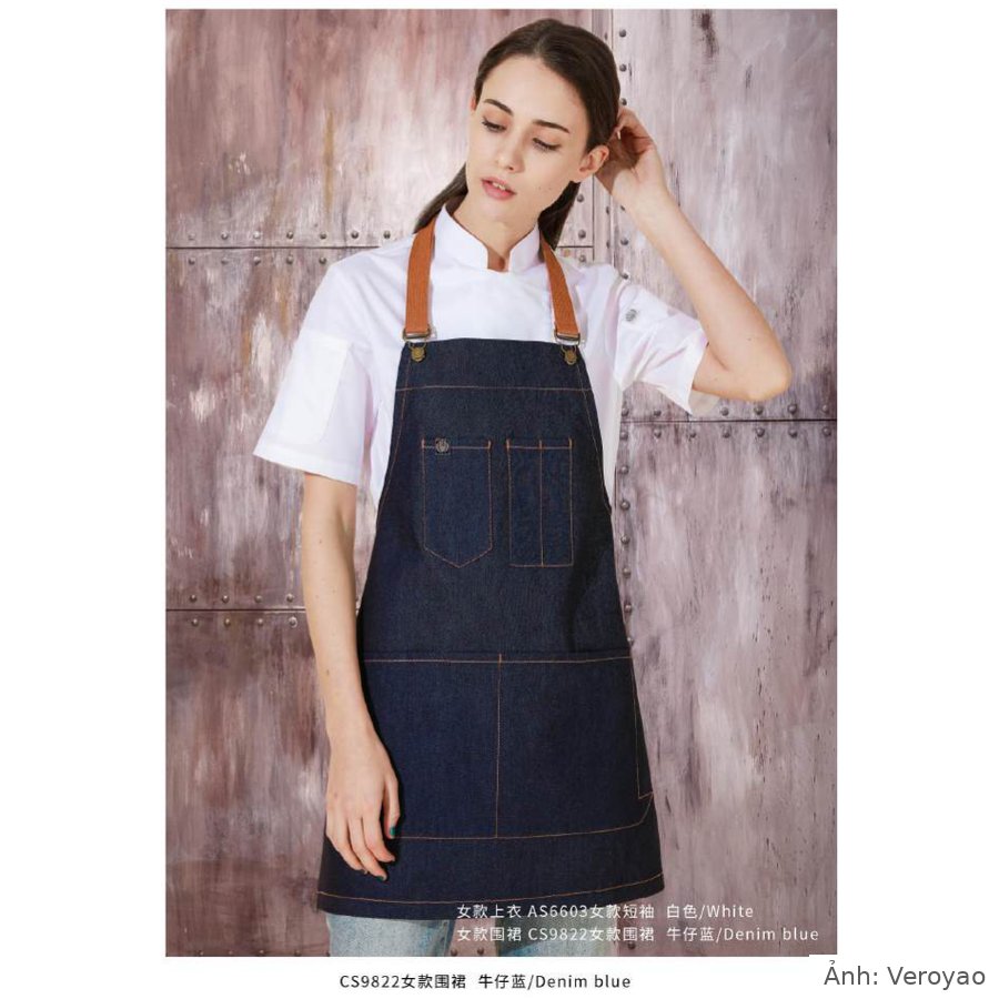 Tạp dề yếm denim dây da nhiều màu Veroyao CS9822