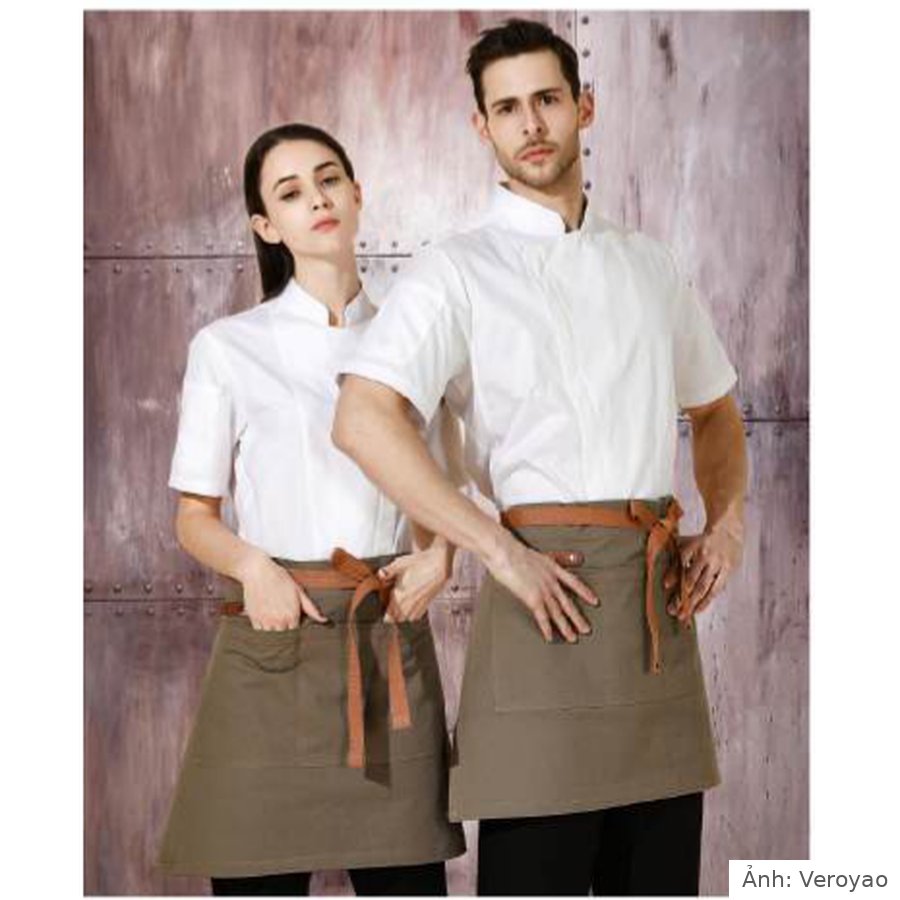 Tạp dề ngắn denim canvas dây phối màu Veroyao CS9809