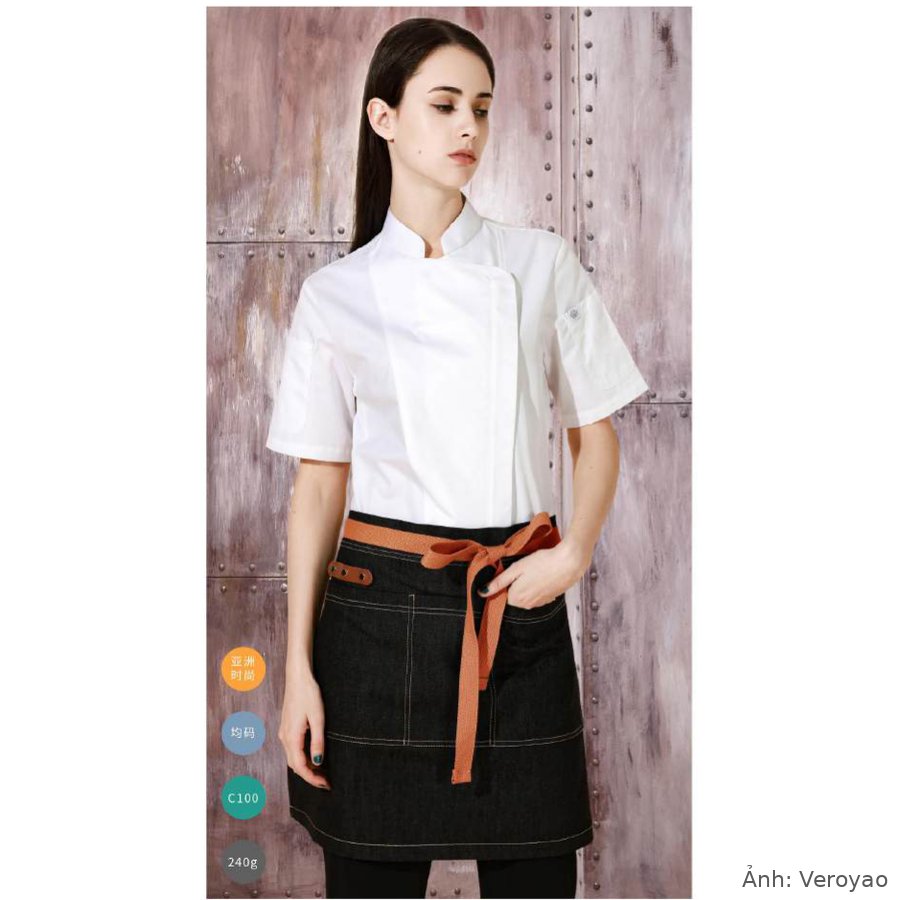 Tạp dề ngắn denim canvas dây phối màu Veroyao CS9809
