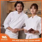 Áo bếp dài tay khóa kéo màu trắng