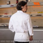Áo bếp dài tay khóa kéo màu trắng