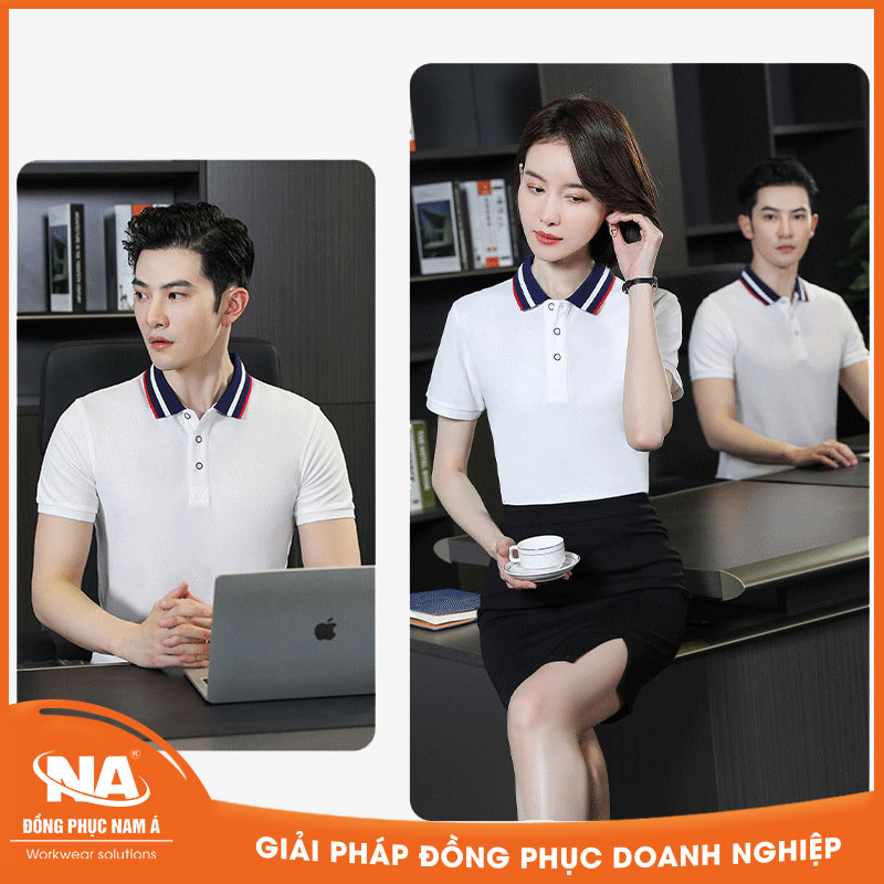 Áo thun đồng phục cổ bẻ màu trắng basic NAMA011