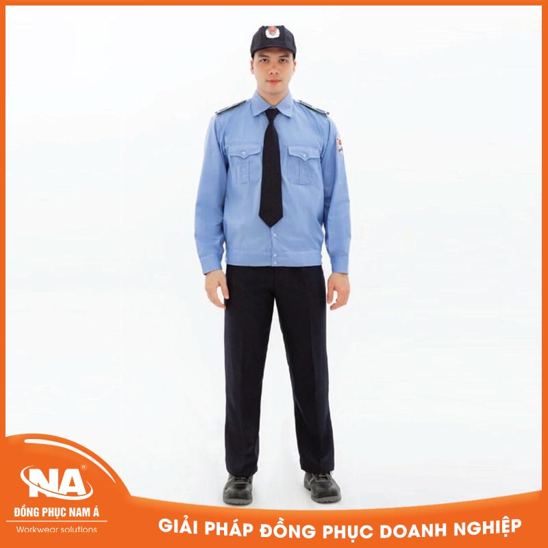 Đồng phục bảo vệ màu xanh dài tay may sẵn