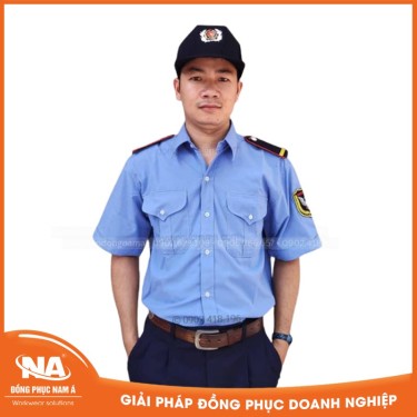 Đồng phục bảo vệ màu xanh ngắn tay may sẵn