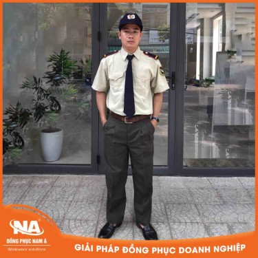 Đồng phục bảo vệ màu xanh vỏ đậu may sẵn