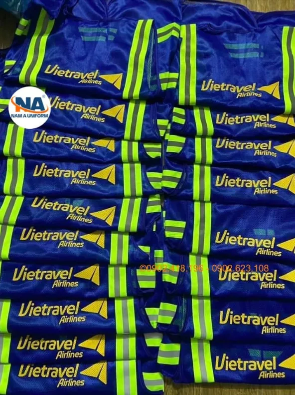 Áo gile phản quang xanh in logo Vietravel Airlines